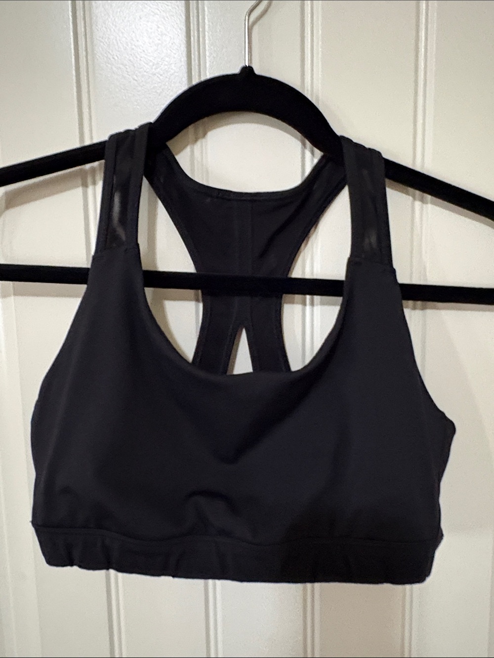 Athleta Black Racerback Sports Bra with Mesh Straps‎